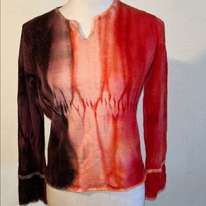 Marika Charles , Long Sleeve Scoop Neck Top - Red/Pink Gradient